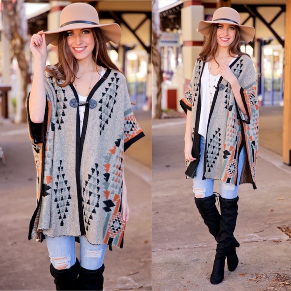 Infinity Raine Sweaters - LAST ONE! Aztec Poncho Cardigan